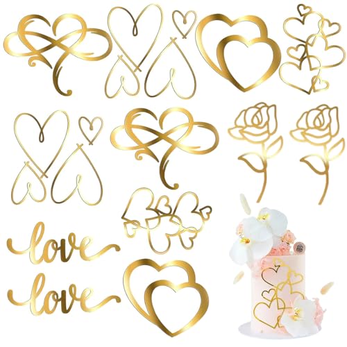 PALAY 12Pcs Cake Decorations Luxury Golden Acrylic Rose Heart Shaped Cake Topper Decorations for Birthday Cake Anniversary Wedding Cake PALAY 12Pcs Cake Decorations Luxury Golden Acrylic Rose Heart Shaped Cake Topper Decorations for Birthday Cake Anniversary Wedding Cake